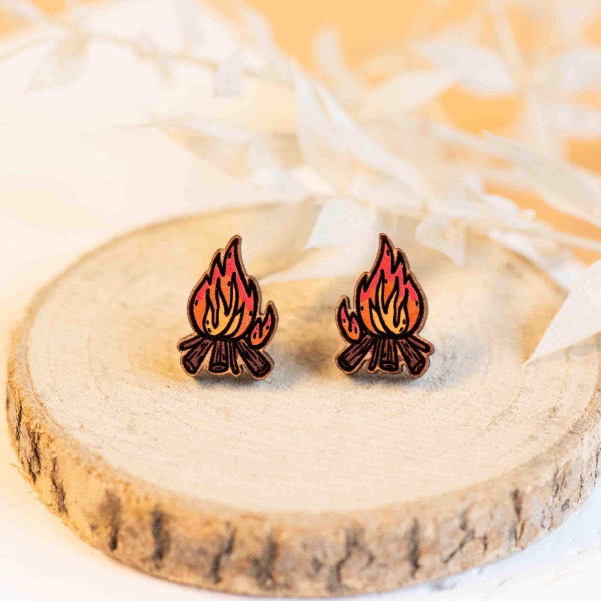 Hand - painted Camp Fire Earrings Wooden Jewellery - PET15204 - Robin Valley Official Store