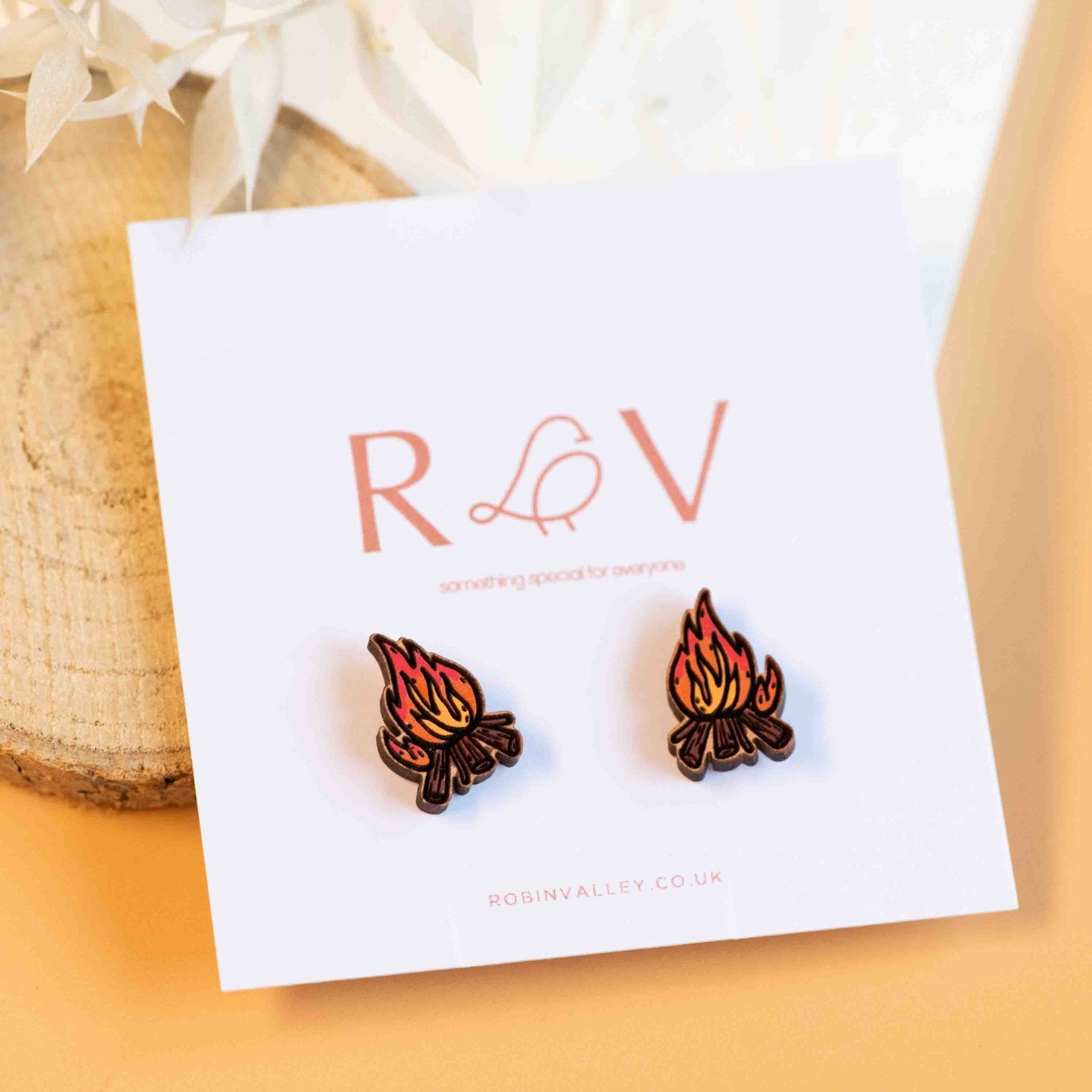 Hand-painted Camp Fire Earrings Wooden Jewellery - PET15204 - Robin Valley Official Store