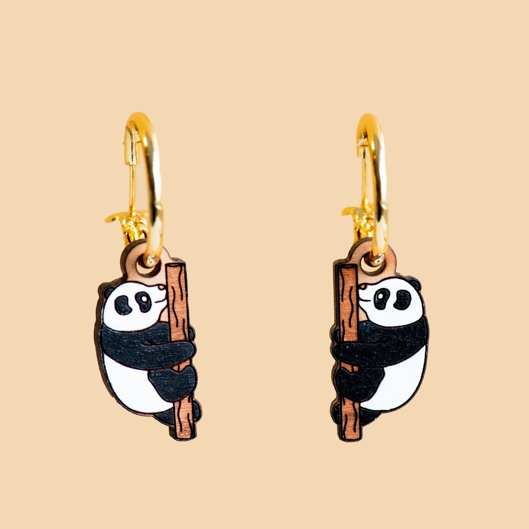 Hand - Painted Cherry Wood Panda Hoop Earrings - PEL10184 - Robin Valley Official Store