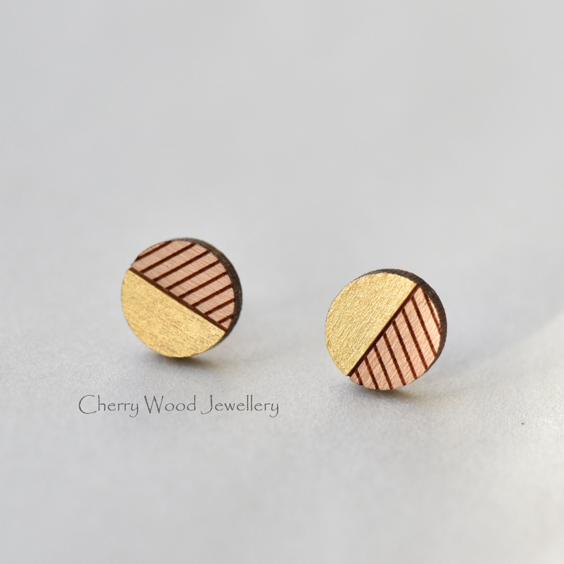 Hand Painted Circle Cherry Wood Stud Earrings - PET15031 - Robin Valley Official Store