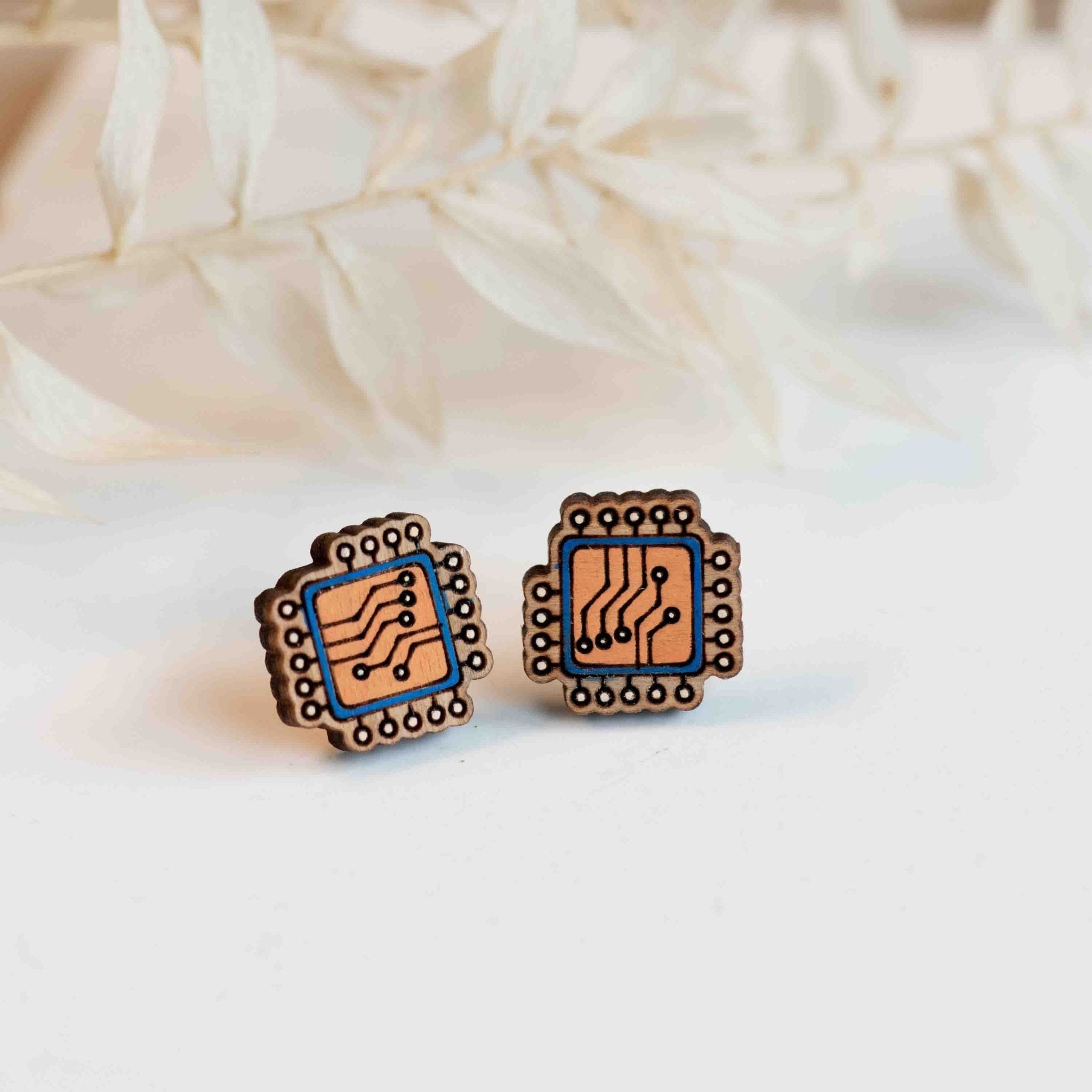 Hand - Painted Computer Chips Wooden Earrings Eco - Jewellery - PET15200 - Robin Valley Official Store