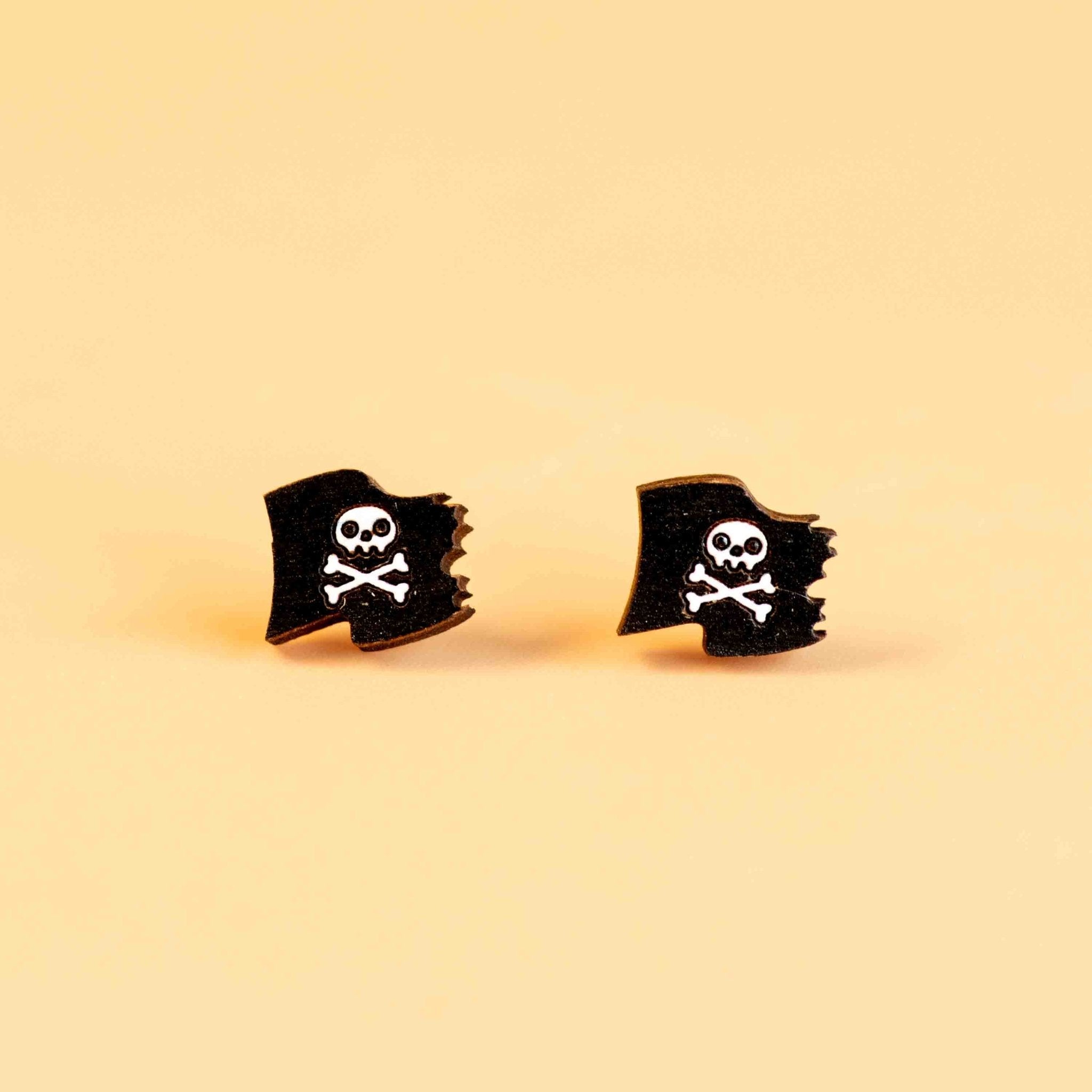 Hand - painted Cross Skull Pirate Flag Stud Earrings - PET15172 - Robin Valley Official Store