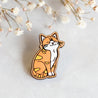 Hand-painted Cute Ginger Cat Cherry Wood Pin Badge -PL40175 - Robin Valley Official Store