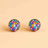 Hand-painted Disco Ball Cherry Wood Stud Earrings - PET15121 - Robin Valley Official Store
