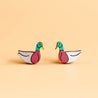 Hand-painted Duck Stud Earrings Cherry Wood Stud Earrings - PEB12025 - Robin Valley Official Store