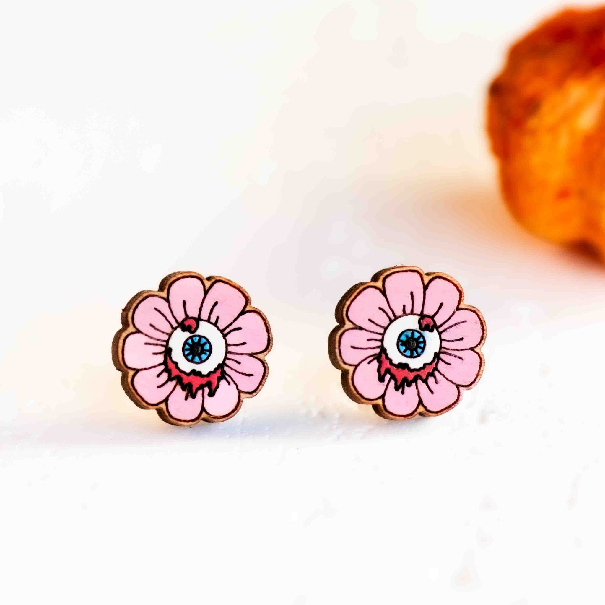 Hand-painted Eyeball Flower Stud Earrings Halloween Collection - PET15181 - Robin Valley Official Store
