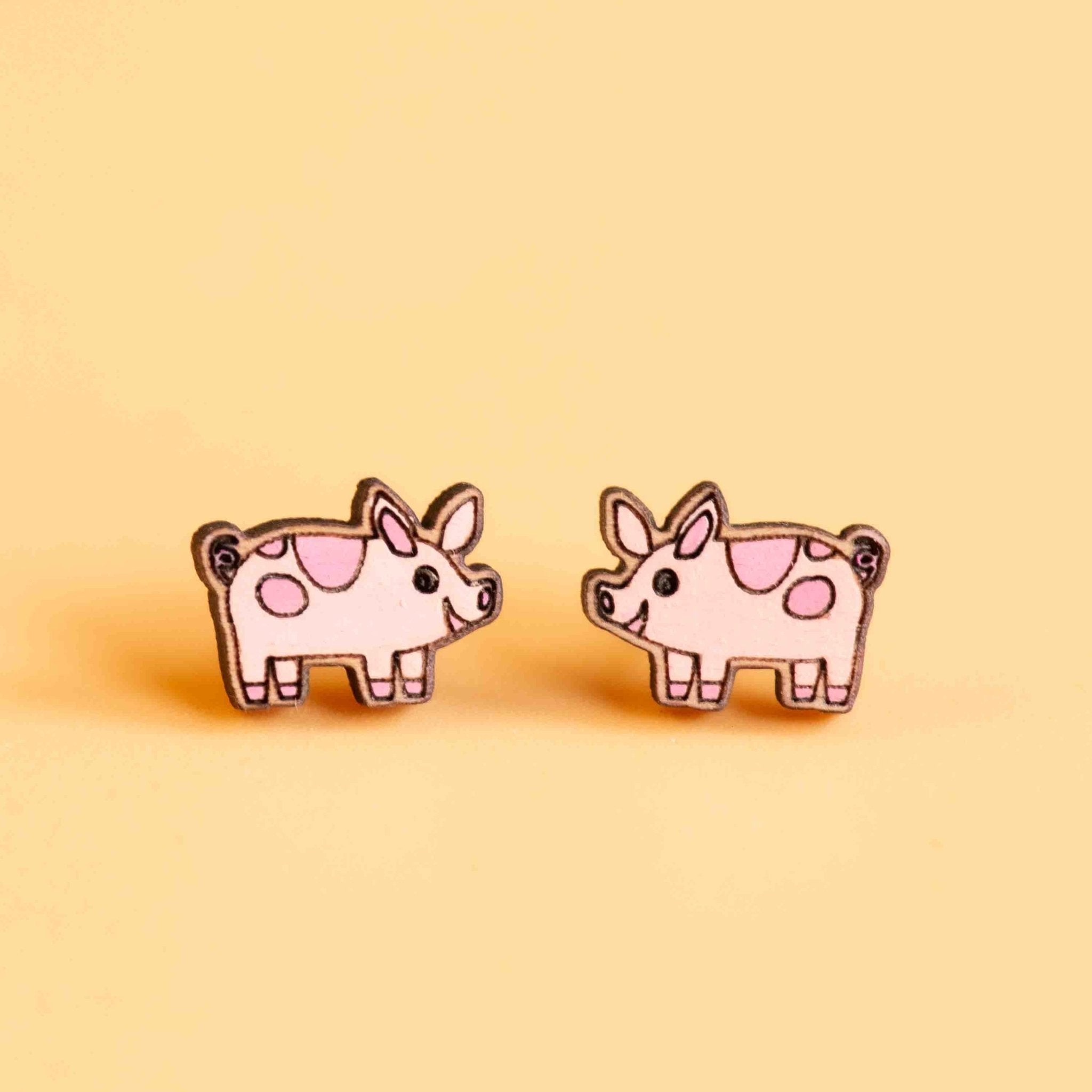 Hand - painted Farm Pig Stud Earrings - PEL10245 - Robin Valley Official Store
