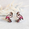 Hand-painted Flamingo Cherry Wood Stud Earrings - PEB12035 - Robin Valley Official Store