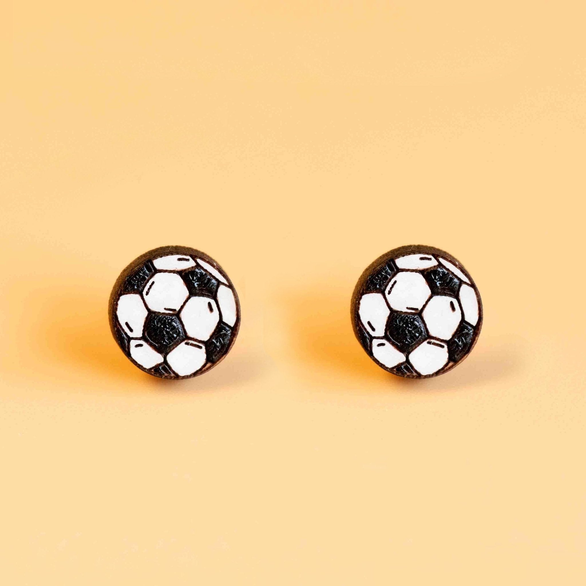Hand - painted Football Earrings Wooden Jewellery - PET15185 - Robin Valley Official Store