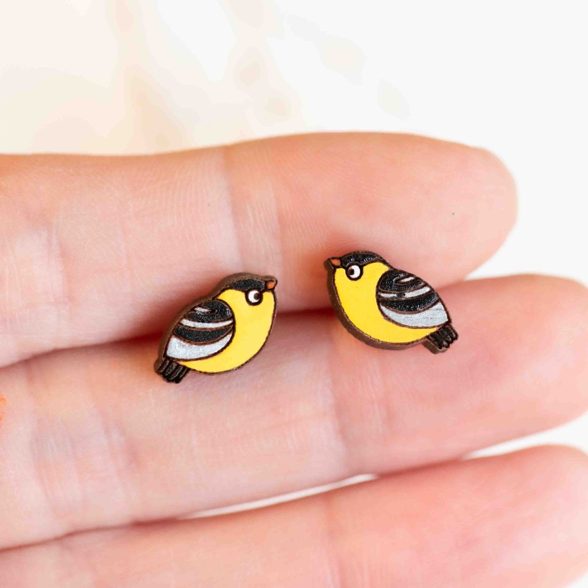 Hand - painted Goldfinch Earrings Wooden Jewellery - PEB12048 - Robin Valley Official Store