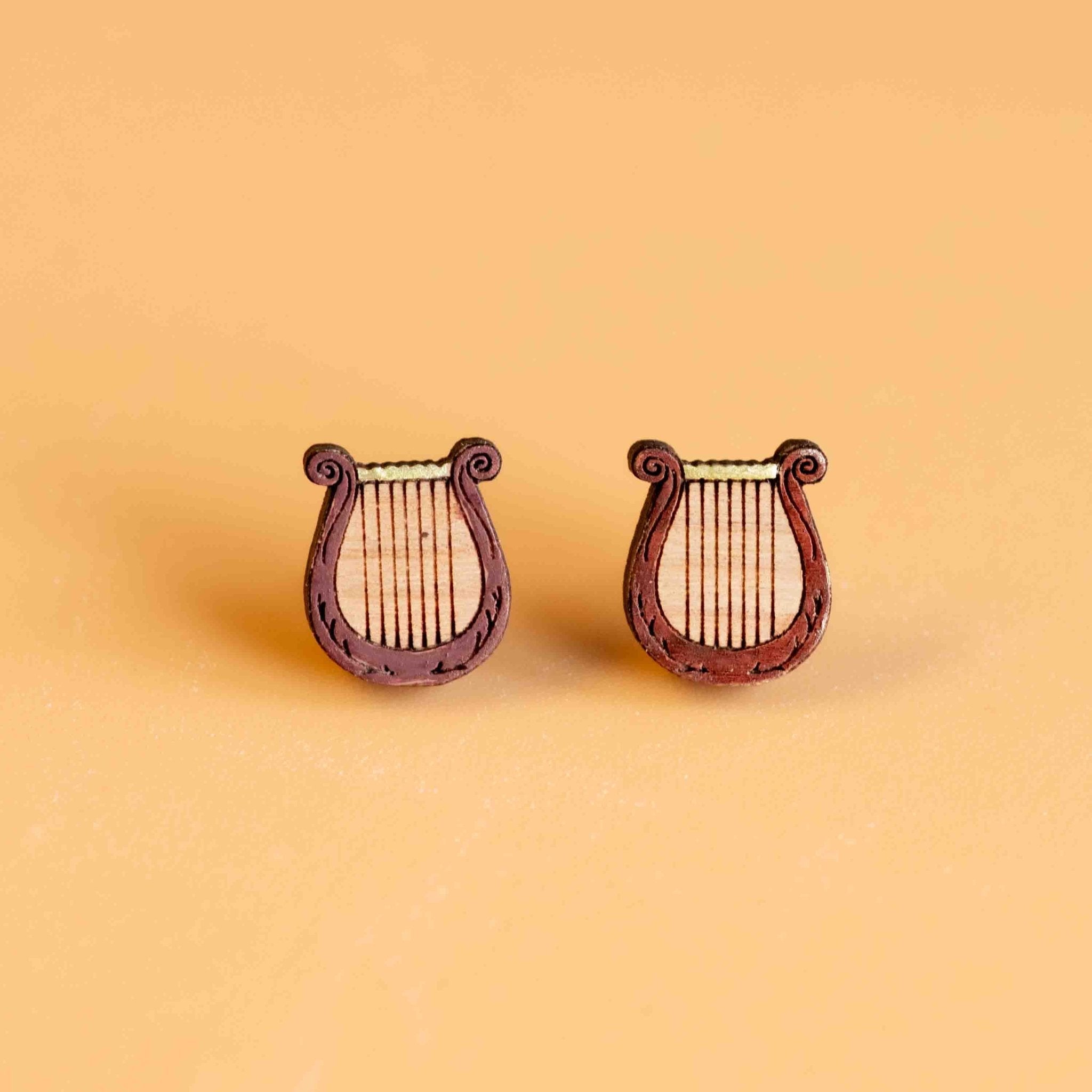 Hand - painted Greek Lyre Harp Earrings Wooden Jewellery - PET15191 - Robin Valley Official Store