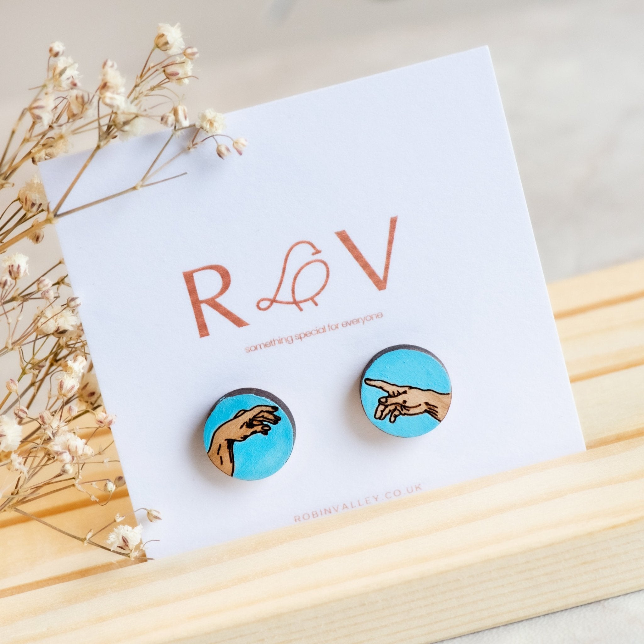 Hand-painted Hands of God Earrings inspired by Michelangelo Buonarotti Eco-Jewellery - PEO14068 - Robin Valley Official Store