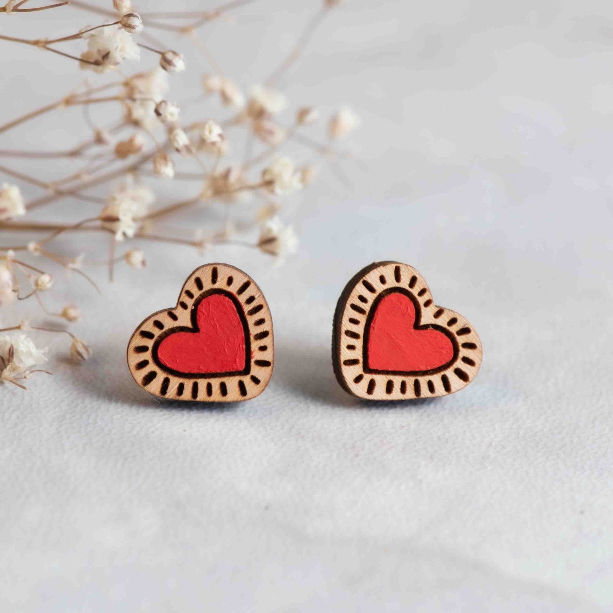 Hand-painted Love Heart Earrings Inspired by Keith Haring Eco-Jewellery - PET15123 - Robin Valley Official Store