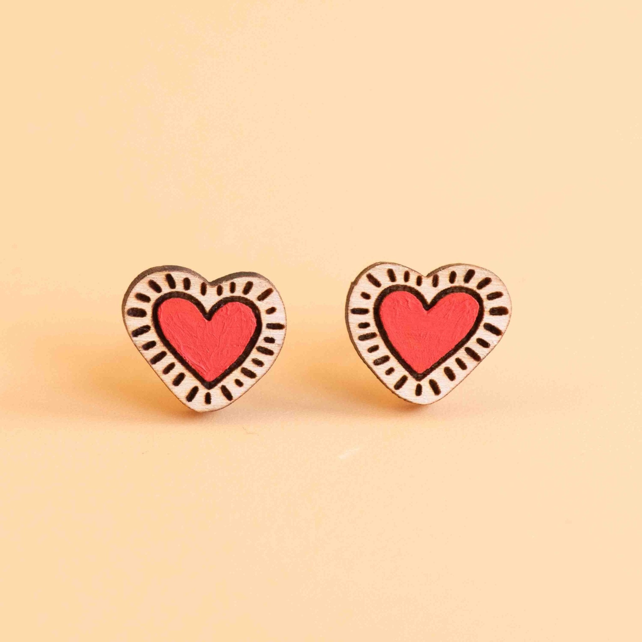 Hand-painted Love Heart Earrings Inspired by Keith Haring Eco-Jewellery - PET15123 - Robin Valley Official Store