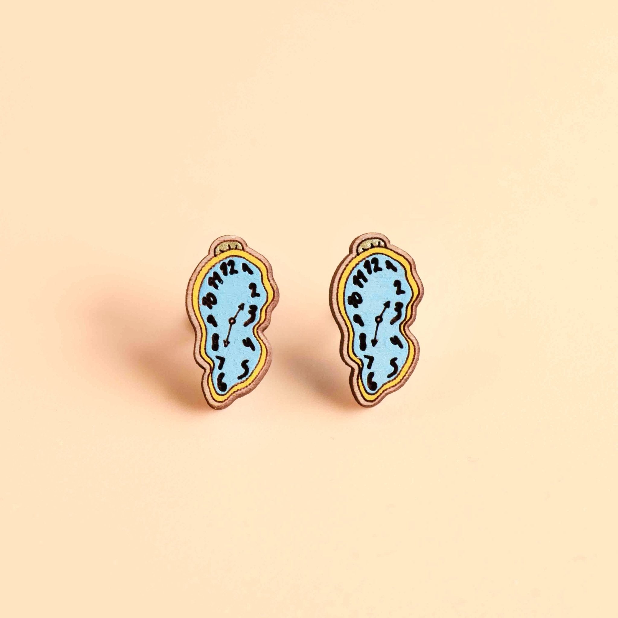 Hand-Painted Melting Clock Stud Earrings Inspired by Salvador Dali -PET15112 - Robin Valley Official Store