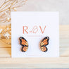 Hand-painted Monarch Butterfly Cherry Wood Stud Earrings - PEO14093 - Robin Valley Official Store