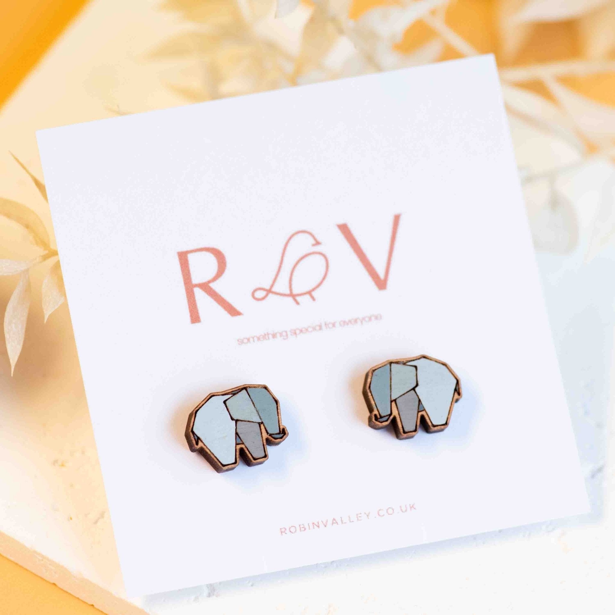 Hand-painted Origami Elephant Wooden Earrings -PEL10259 - Robin Valley Official Store