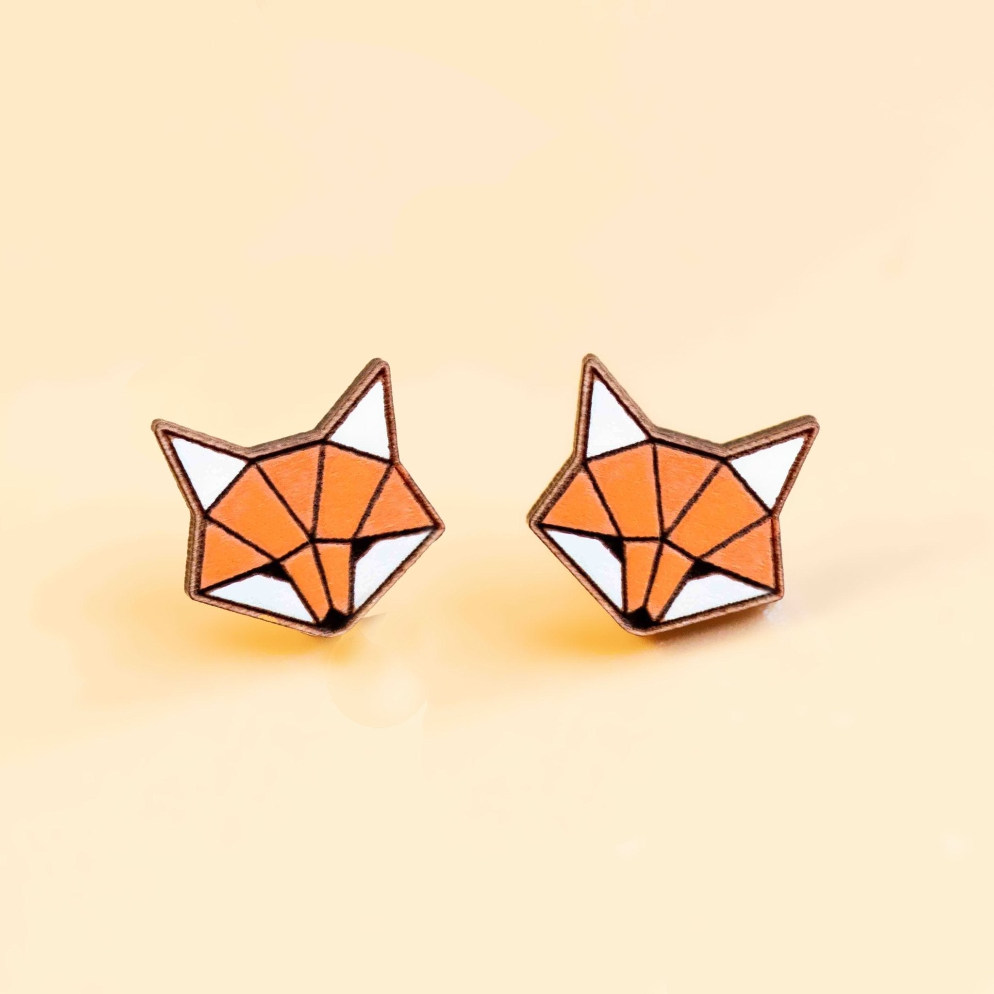Hand - painted Origami Fox Wooden Earrings - PEL10252 - Robin Valley Official Store