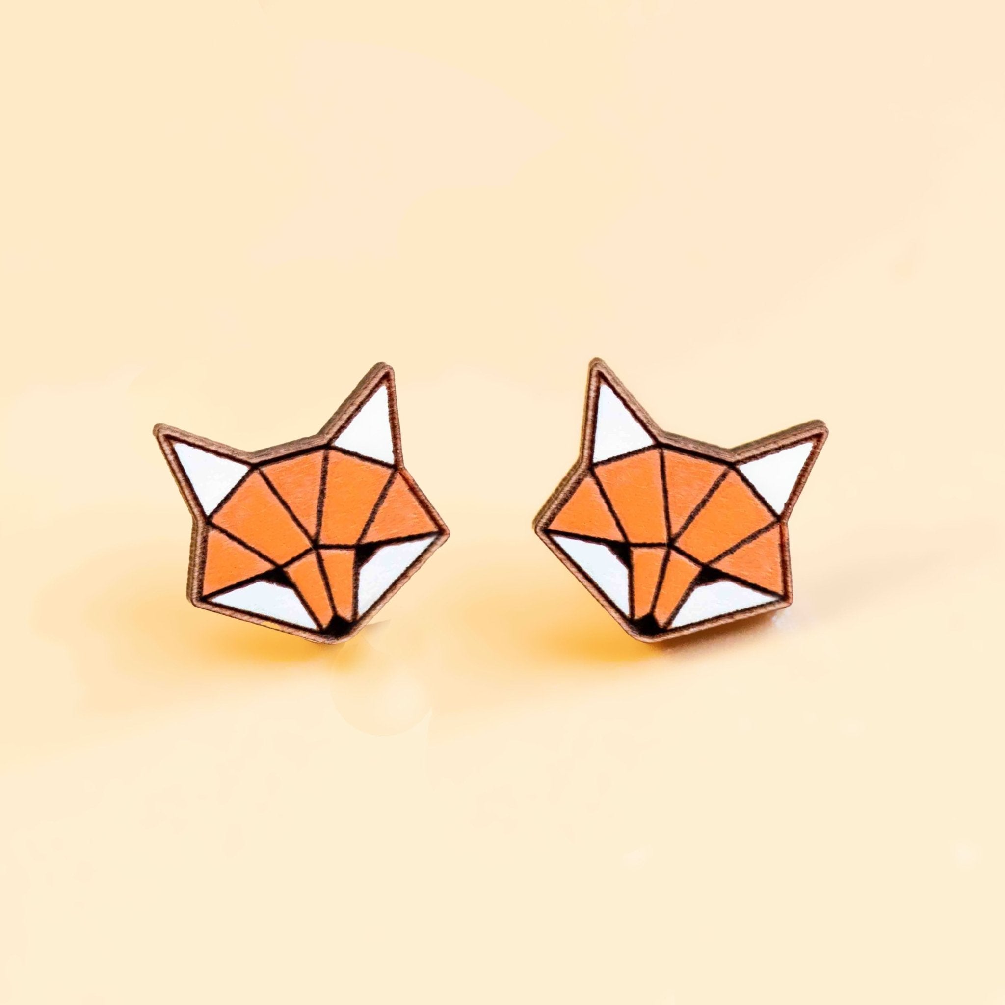 Hand-painted Origami Fox Wooden Earrings -PEL10252 - Robin Valley Official Store