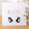 Hand-painted Puffin Bird Earrings Wooden Studs Eco-jewellery -PEB12032 - Robin Valley Official Store