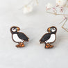 Hand-painted Puffin Bird Earrings Wooden Studs Eco-jewellery -PEB12032 - Robin Valley Official Store