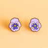 Hand-painted Purple Pansy Flower Cherry Wood Stud Earrings - PEO14081 - Robin Valley Official Store