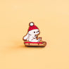 Hand-painted Rabbit On Sledge Cherry Wood Pin Badge - PL40268 - Robin Valley Official Store