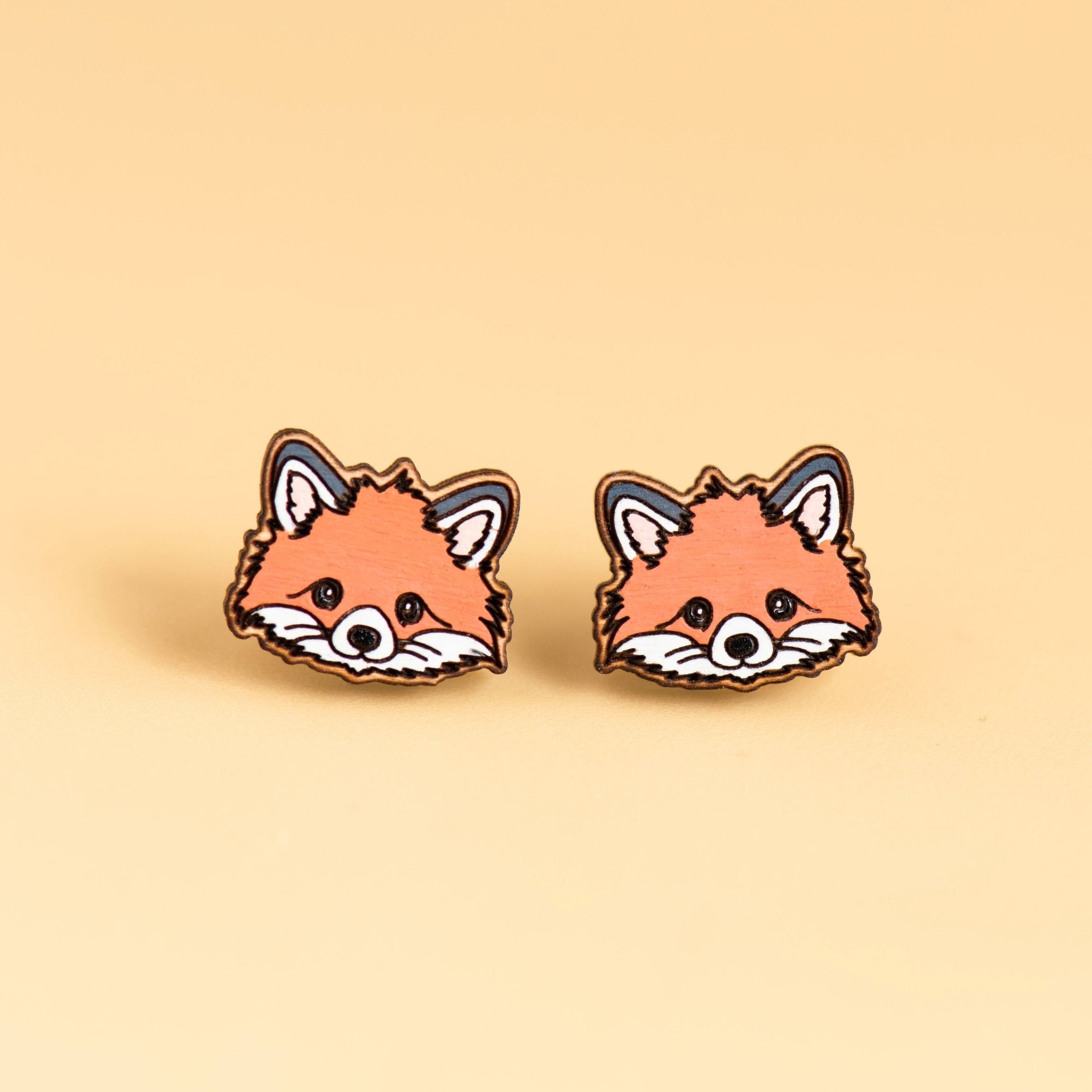 Hand-painted Red Fox Earrings Cherry Wood Earrings - PEL10178 - Robin Valley Official Store