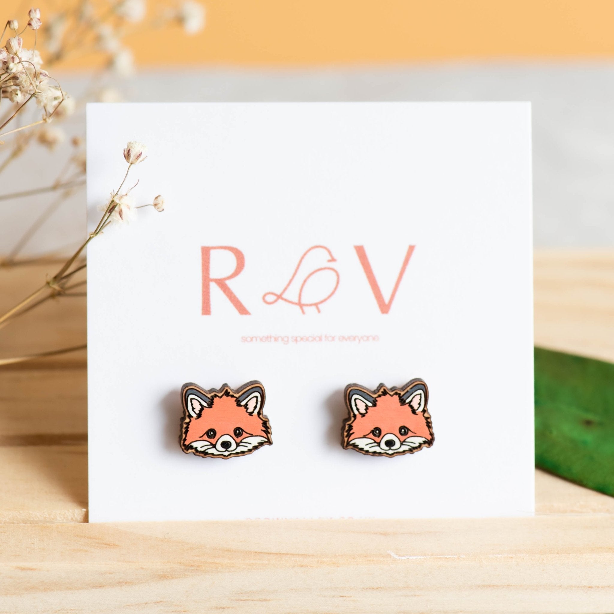 Hand-painted Red Fox Earrings Cherry Wood Earrings - PEL10178 - Robin Valley Official Store