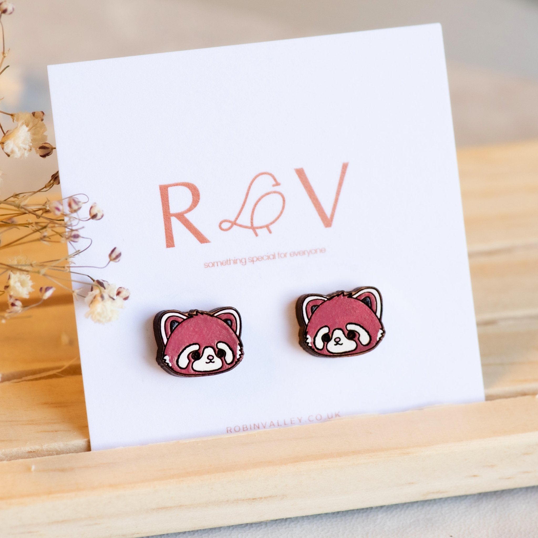 Hand-painted Red Panda Earrings Cherry Wood Earrings - PEL10213 - Robin Valley Official Store