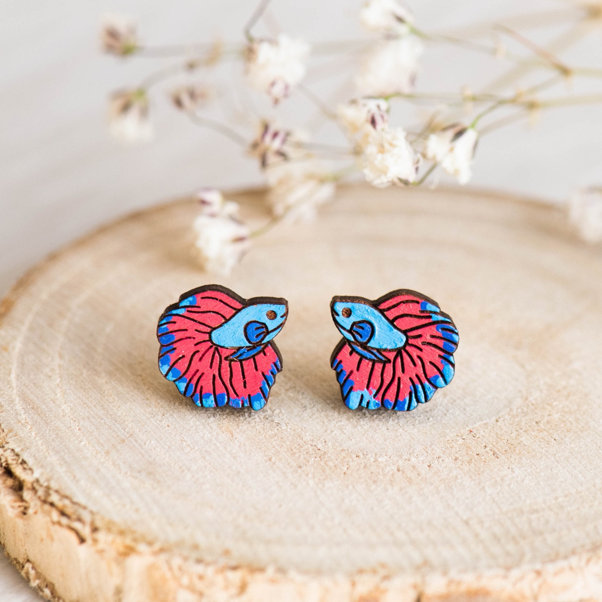 Hand - painted Siamese Fighting Fish Stud Earrings - PES13040 - Robin Valley Official Store