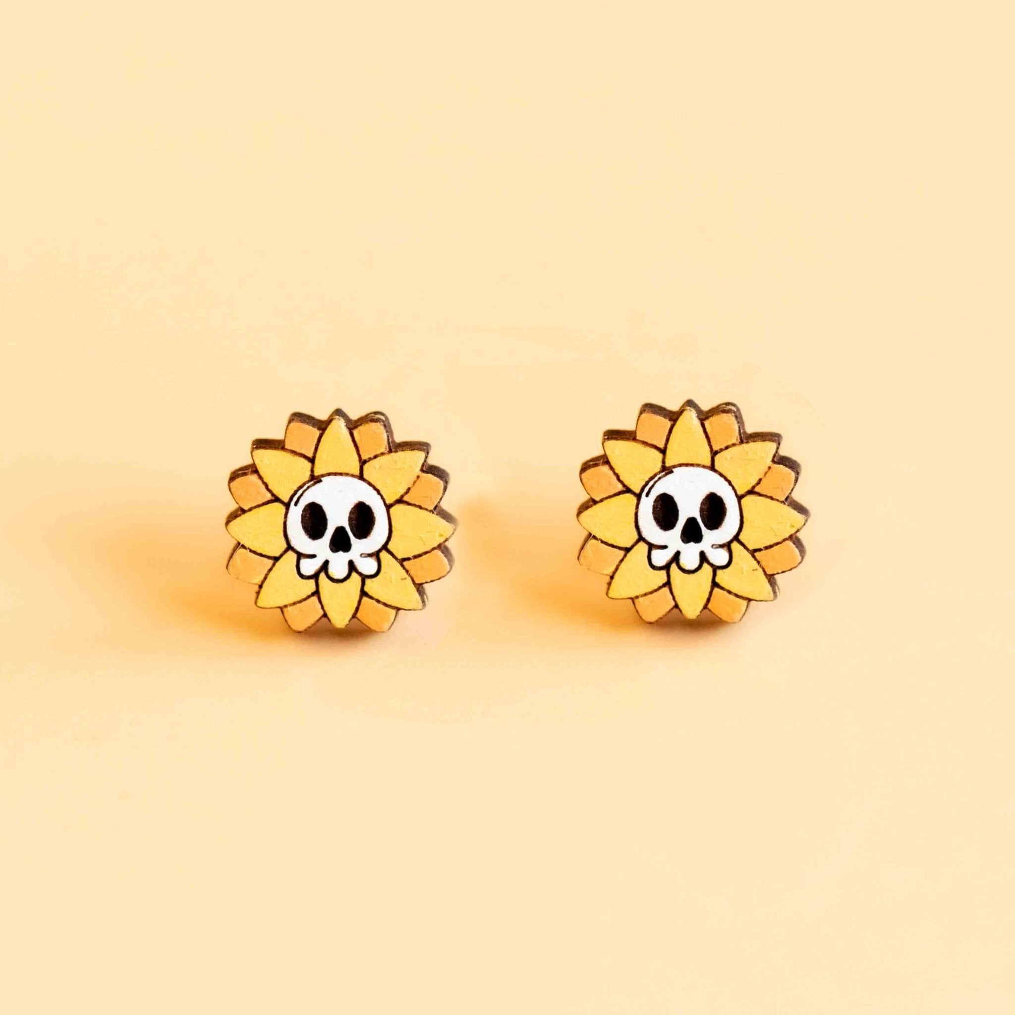 Hand - painted Skull Sunflower Stud Earrings Halloween Collection - PET15167 - Robin Valley Official Store