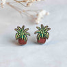Hand Painted Spider Plant Cherry Wood Stud Earrings - PEO14085 - Robin Valley Official Store