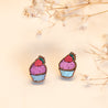 Hand Painted Strawberry Cupcake Cherry Wood Stud Earrings - PET15059 - Robin Valley Official Store