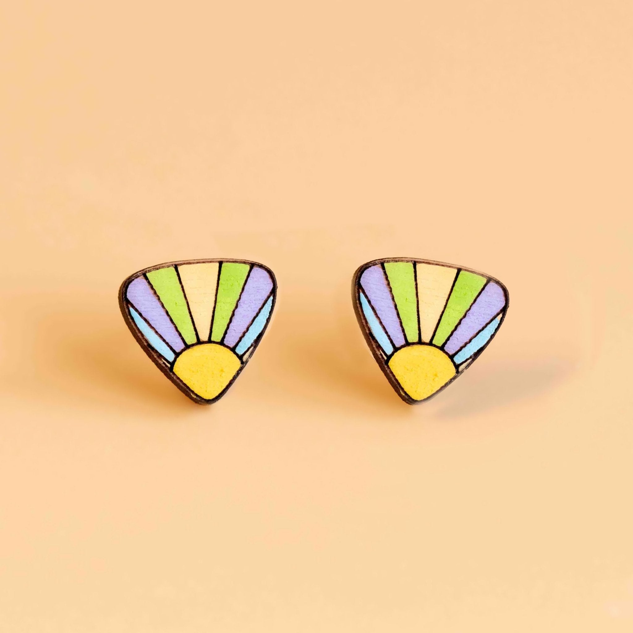 Hand - painted Sunshine Guitar Pick Earrings Wooden Jewellery - PET15187 - Robin Valley Official Store