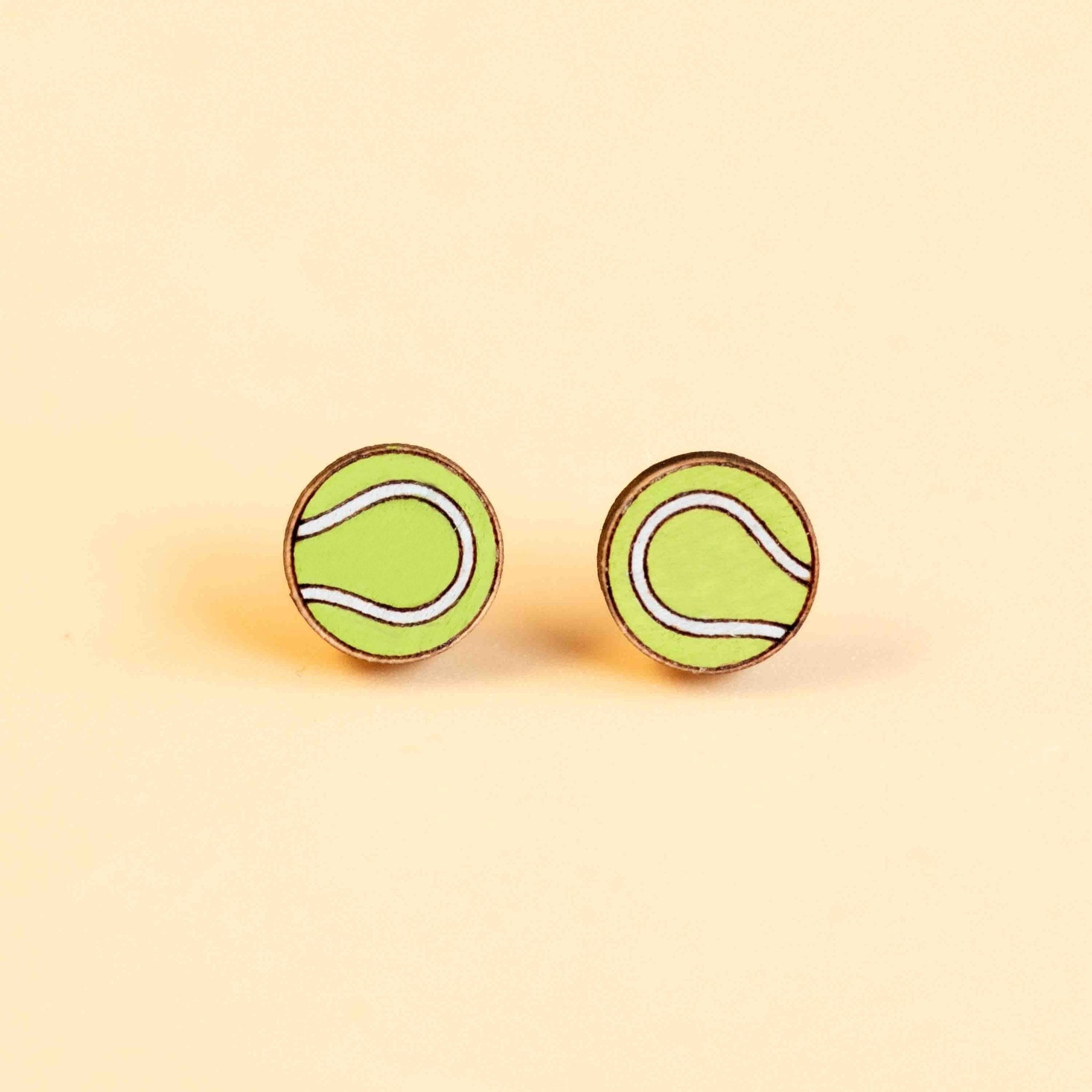 Hand - painted Tennis Ball Earrings Wooden Jewellery - PET15197 - Robin Valley Official Store