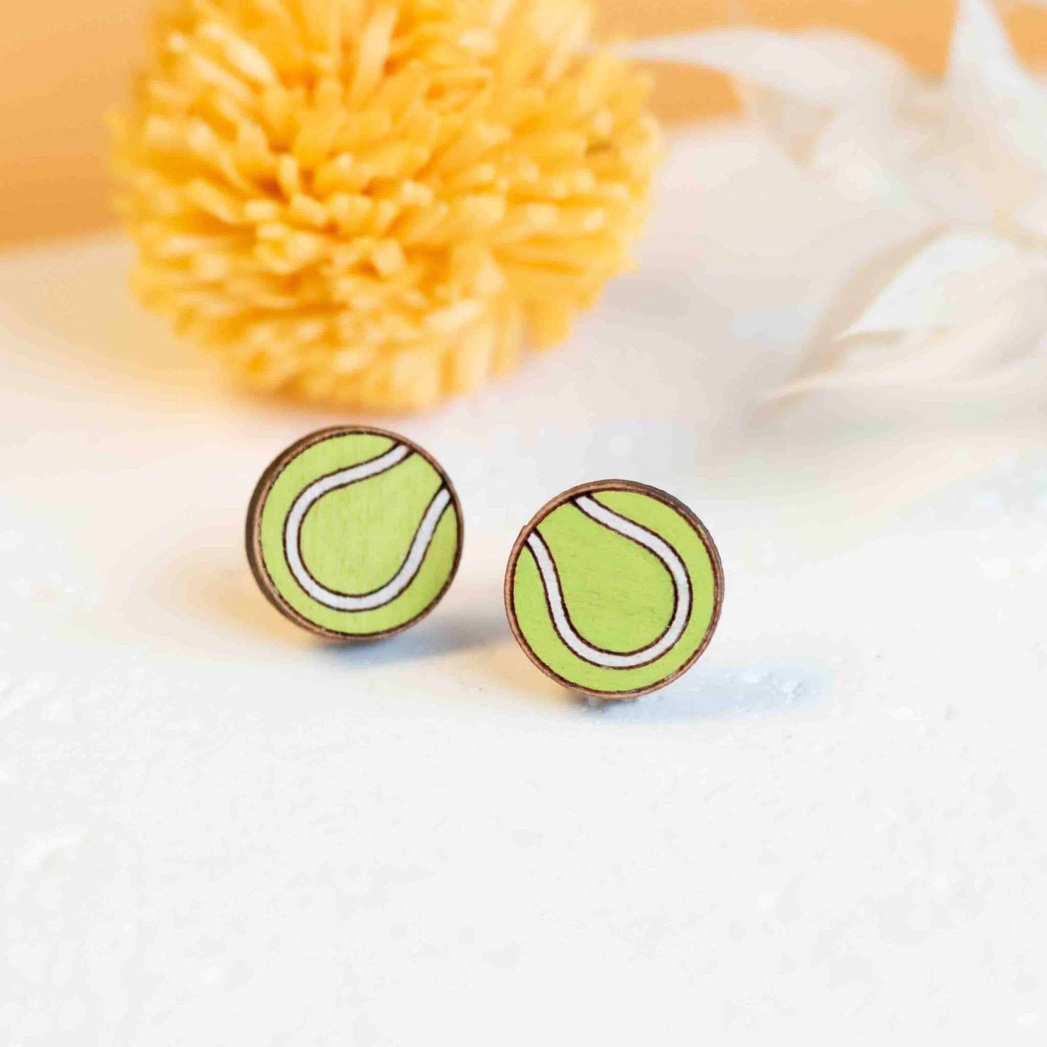 Hand-painted Tennis Ball Earrings Wooden Jewellery - PET15197 - Robin Valley Official Store