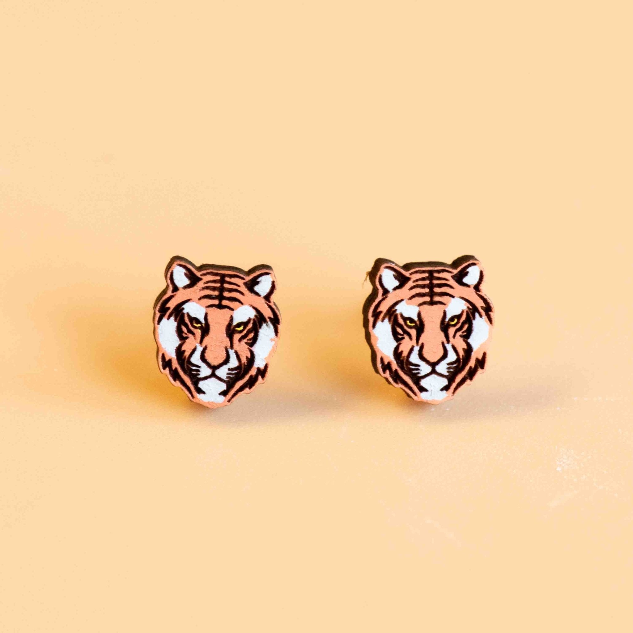 Hand-painted Tiger Earrings Wooden Jewellery - PEL10211 - Robin Valley Official Store