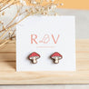 Hand-painted Toadstool Mushroom Cherry Wood Stud Earrings - PEO14062 - Robin Valley Official Store