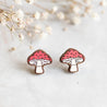 Hand-painted Toadstool Mushroom Cherry Wood Stud Earrings - PEO14062 - Robin Valley Official Store