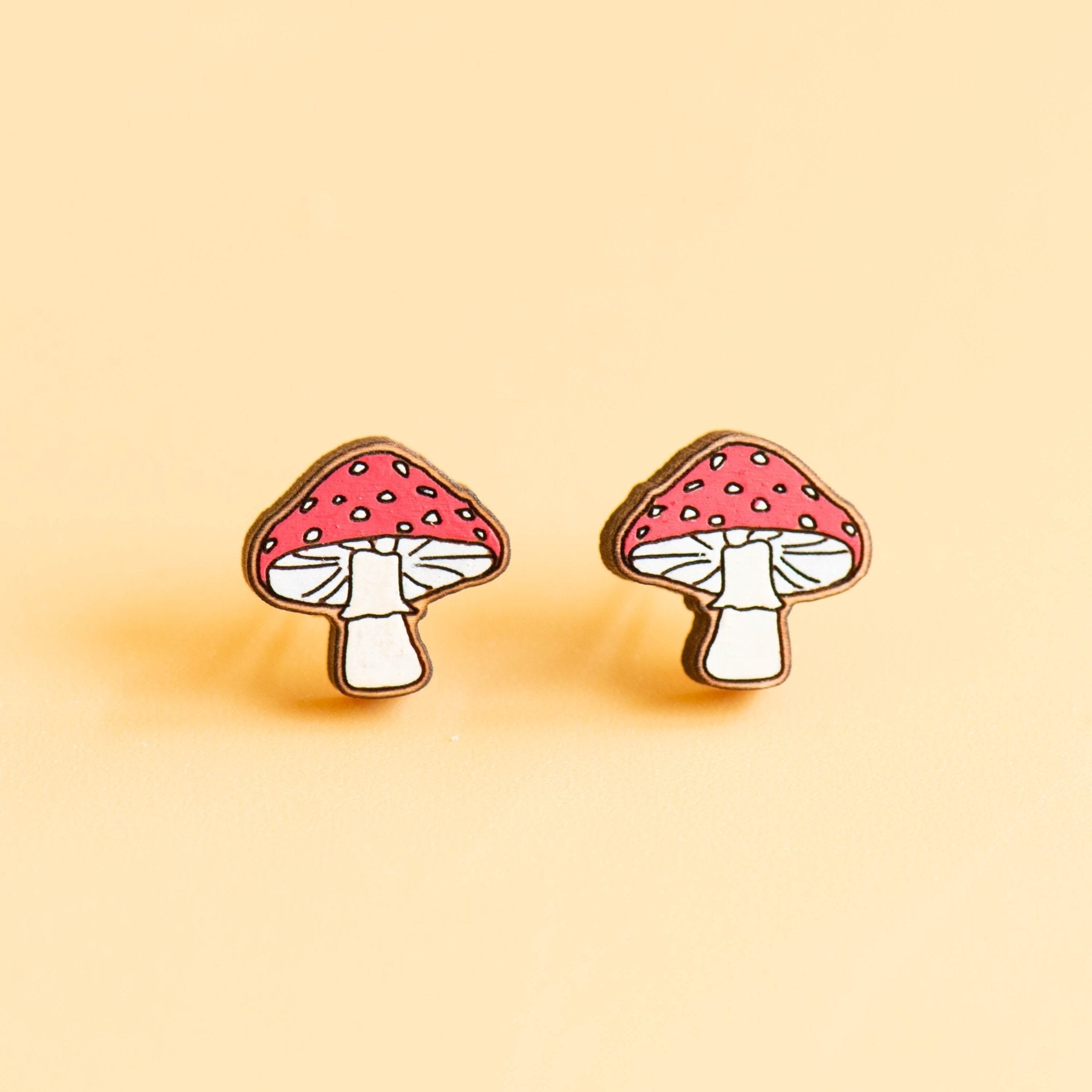 Hand - painted Toadstool Wooden Stud Earrings - PEO14062 - Robin Valley Official Store