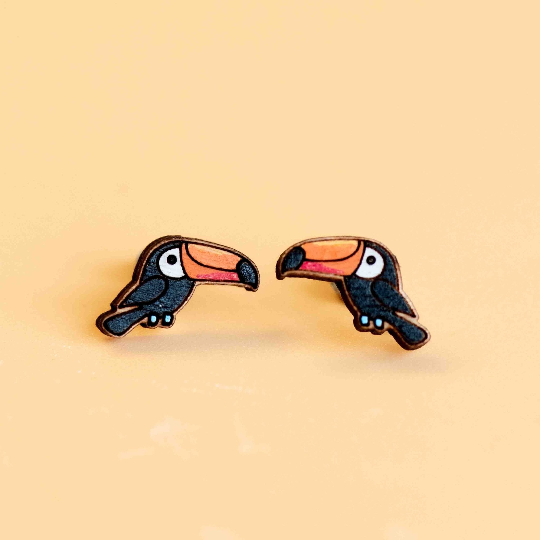 Hand - painted Toucan Bird Earrings Wooden Studs Eco - jewellery - PEB12033 - Robin Valley Official Store