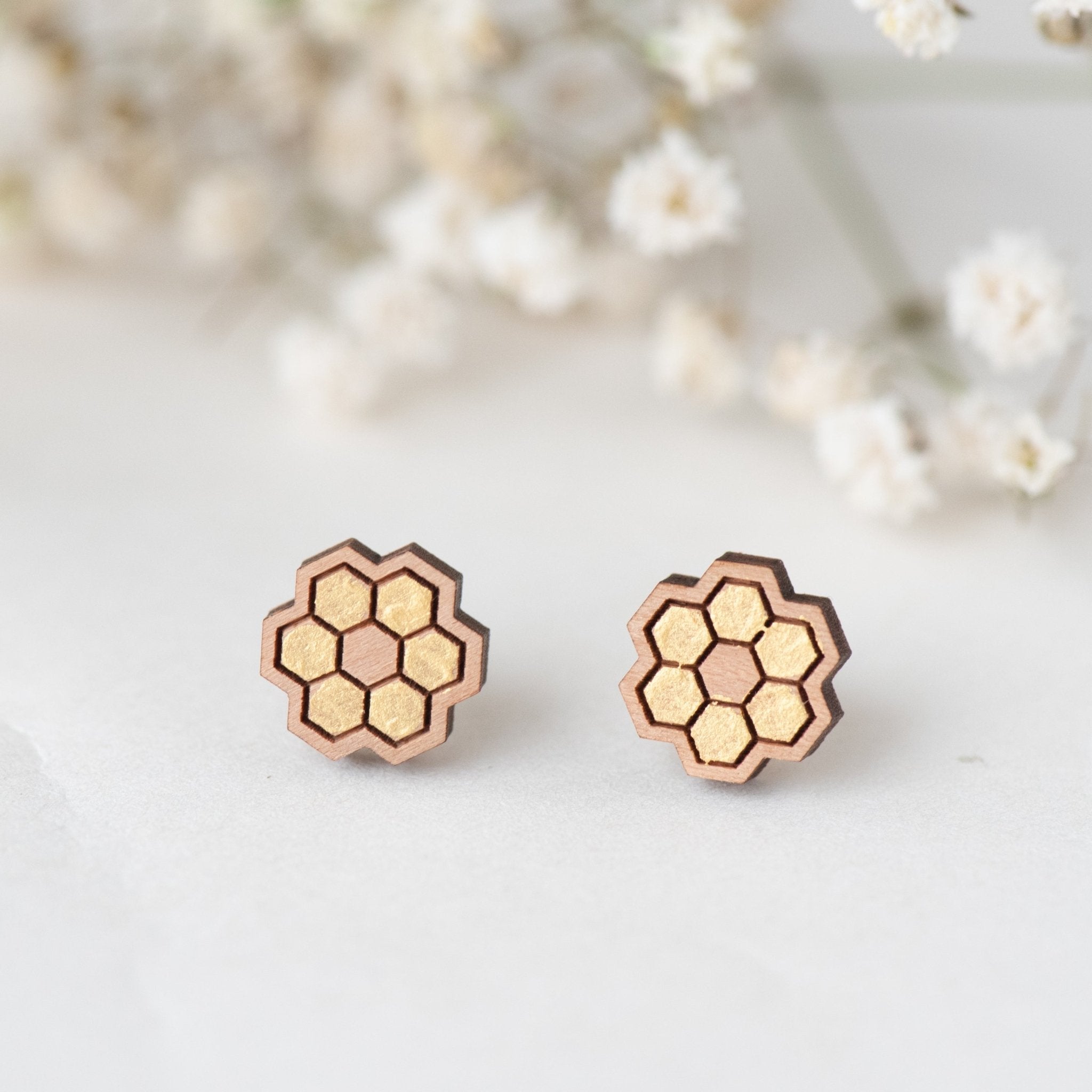 Hand - painted Wooden Bee Hive Earrings - PEO14060 - Robin Valley Official Store