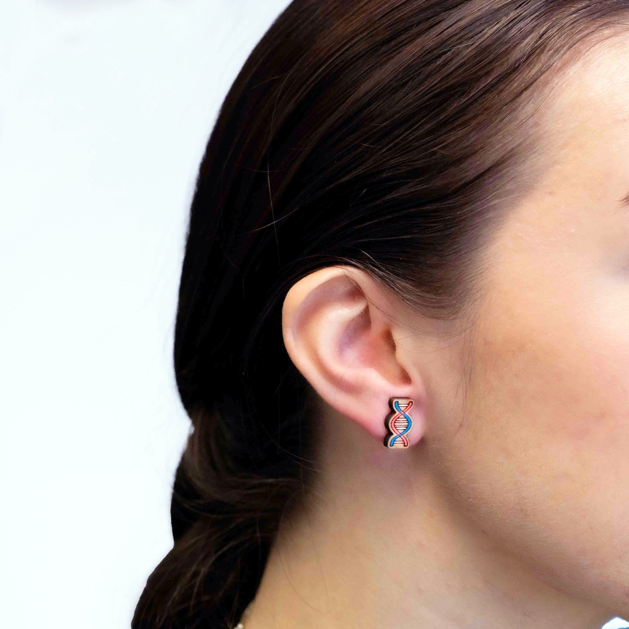 Hand-Painted DNA Structure Wooden Earrings Eco- Jewellery - PEL10260 - Robin Valley Official Store