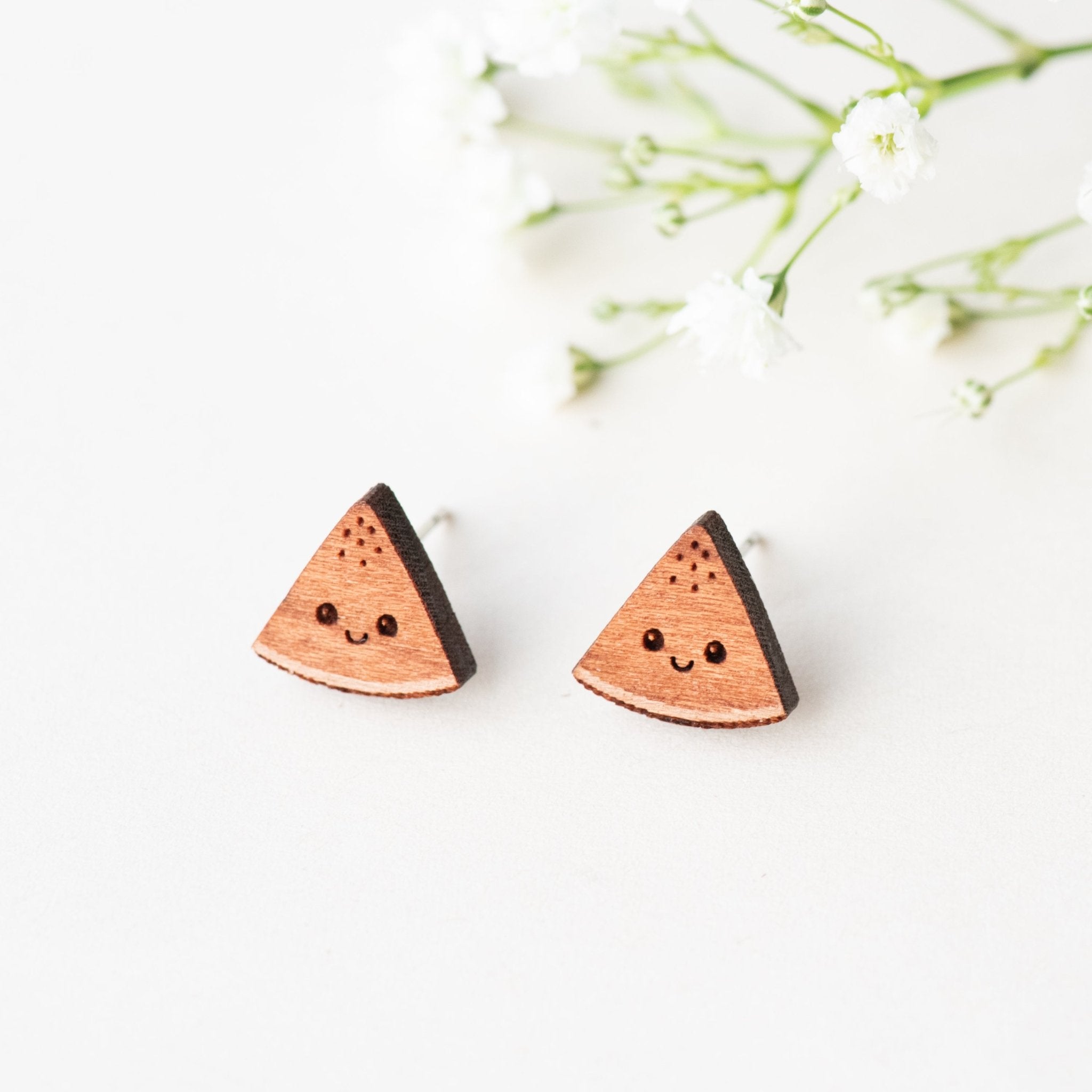 Happy Watermelon Cherry Wood Stud Earrings -EO14039 - Robin Valley Official Store
