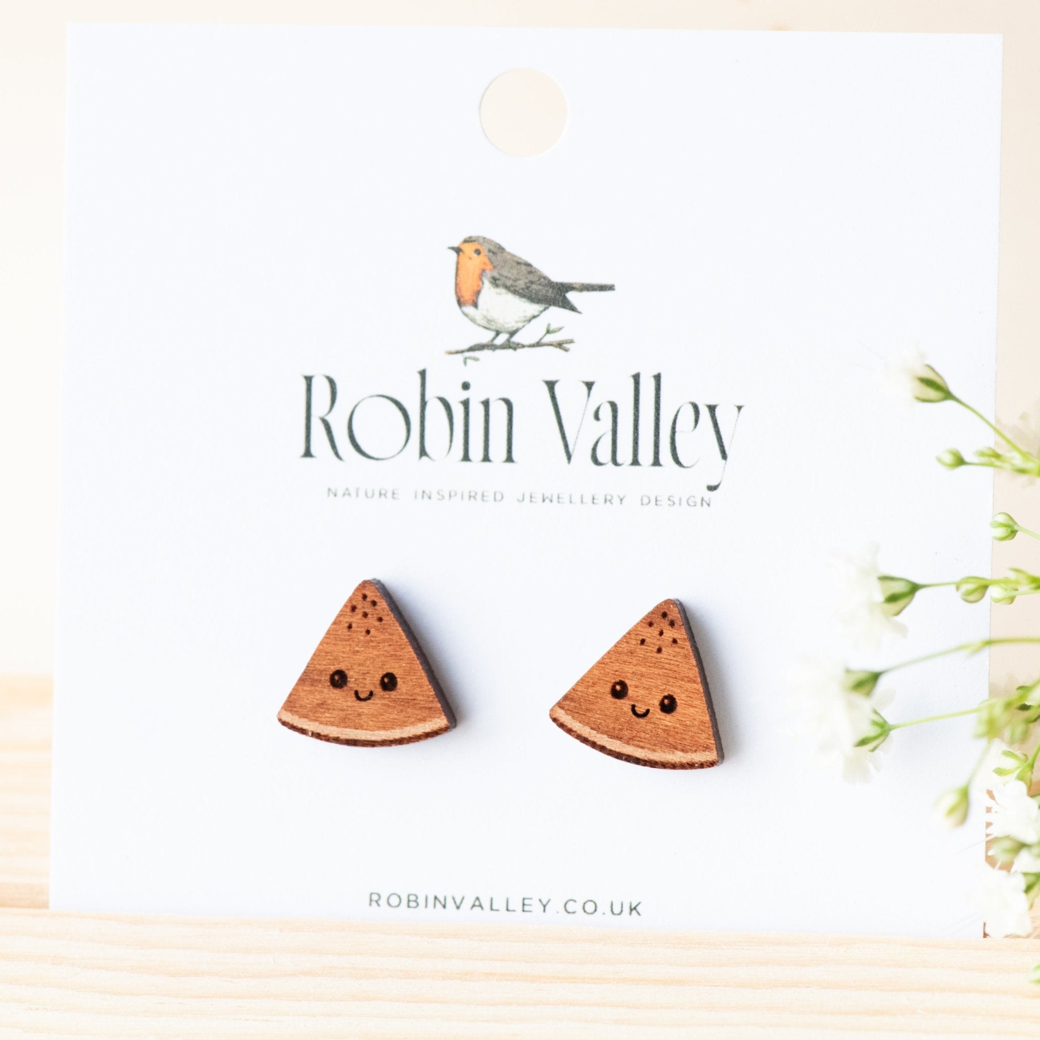 Happy Watermelon Cherry Wood Stud Earrings -EO14039 - Robin Valley Official Store