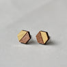 Hexagon Cherry Wood Stud Earrings - ET15025 - Robin Valley Official Store