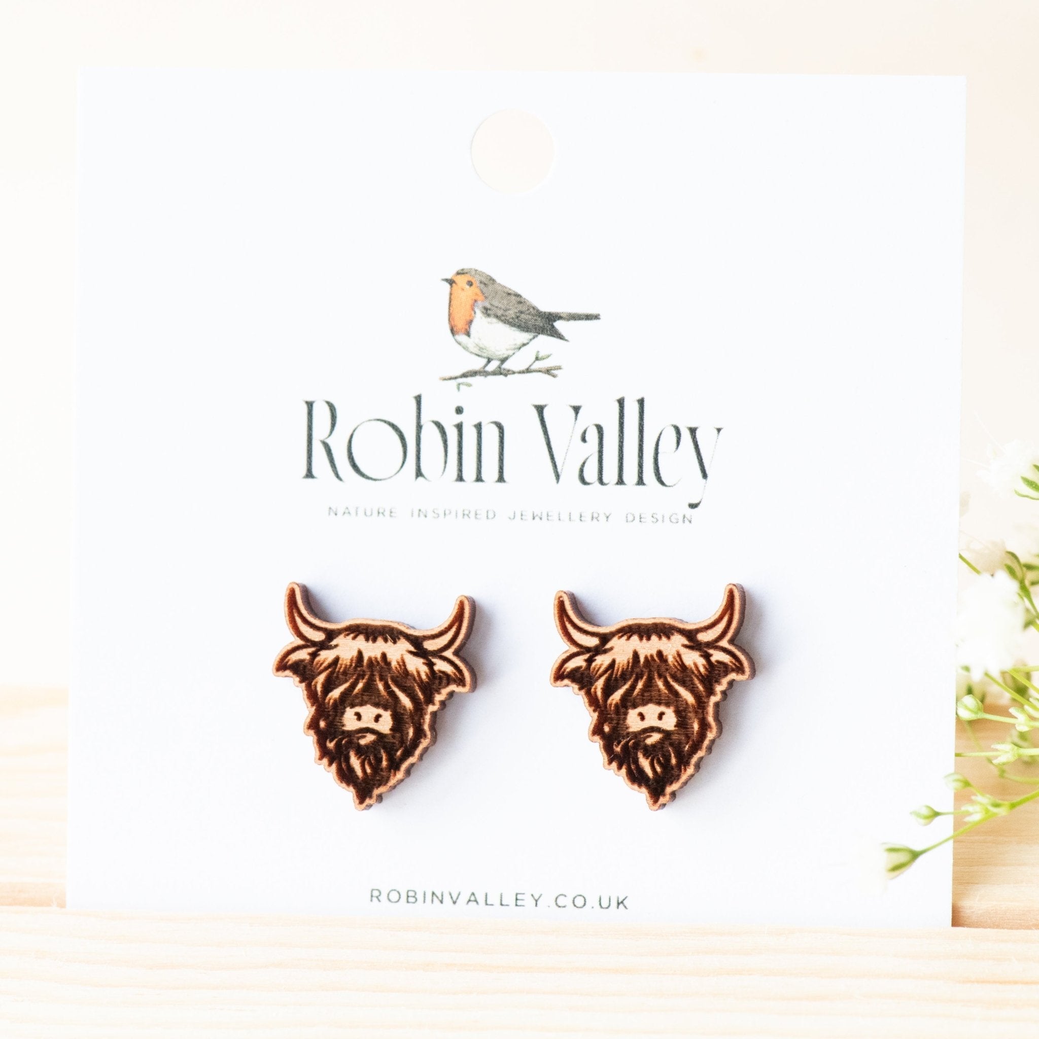 Highland Cow Wooden Earrings - EL10005 - Robin Valley Official Store