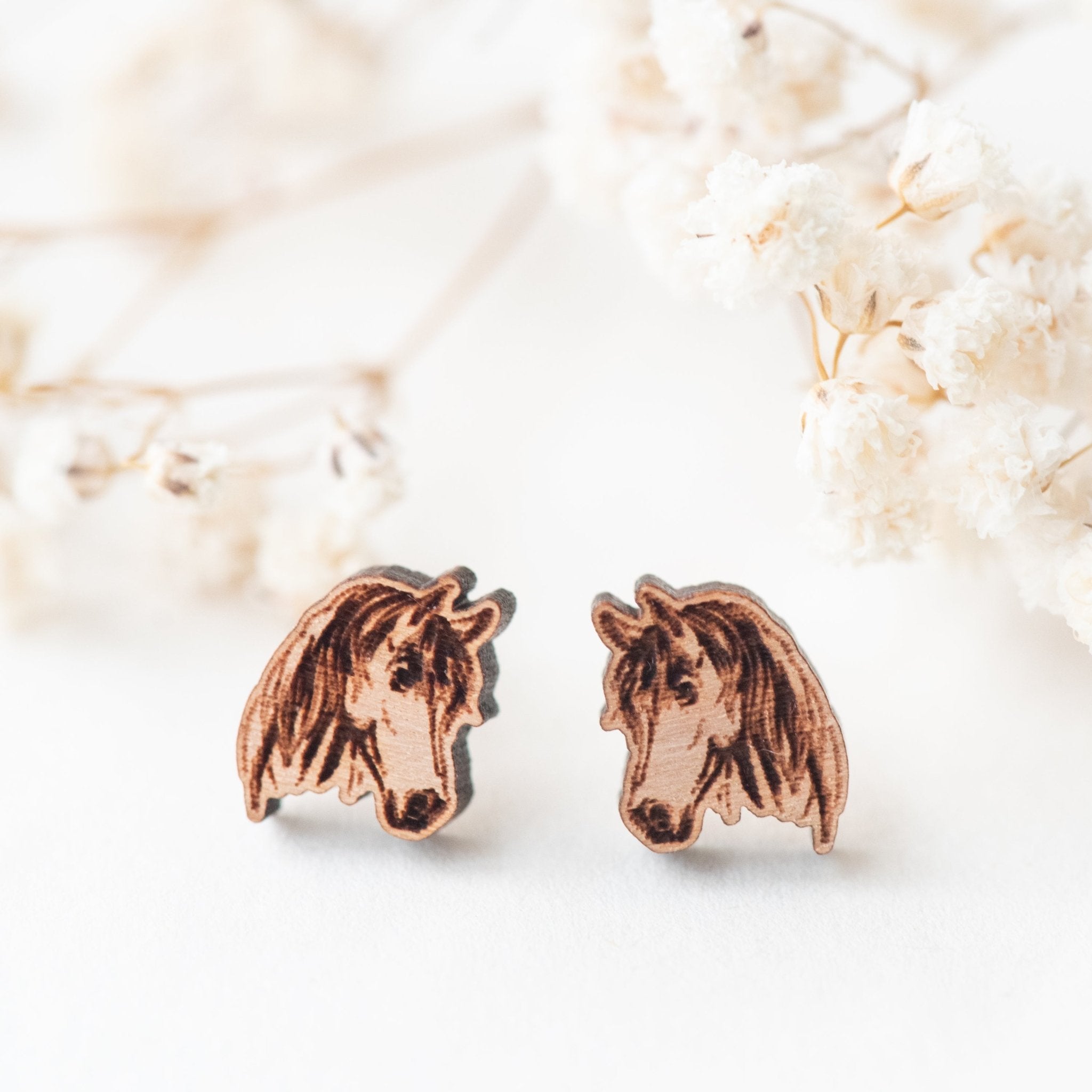 Horse Silhouette Wooden Earrings - EL10077 - Robin Valley Official Store