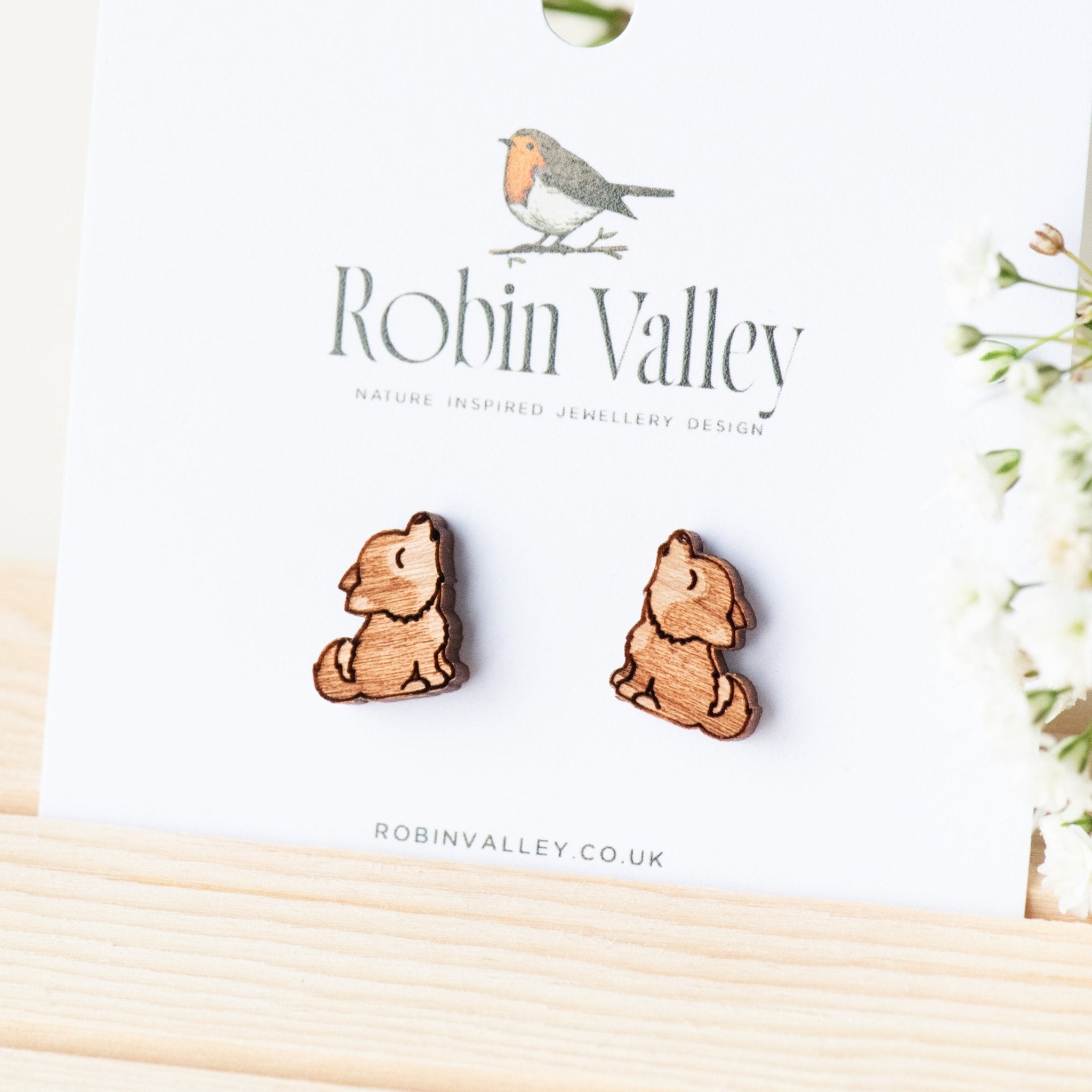 Howling Baby Wolf Wooden Earrings -EL10008 - Robin Valley Official Store